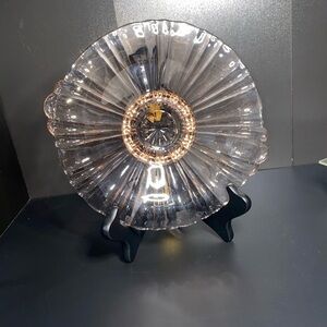 Vintage pink depression glass candy dish footed